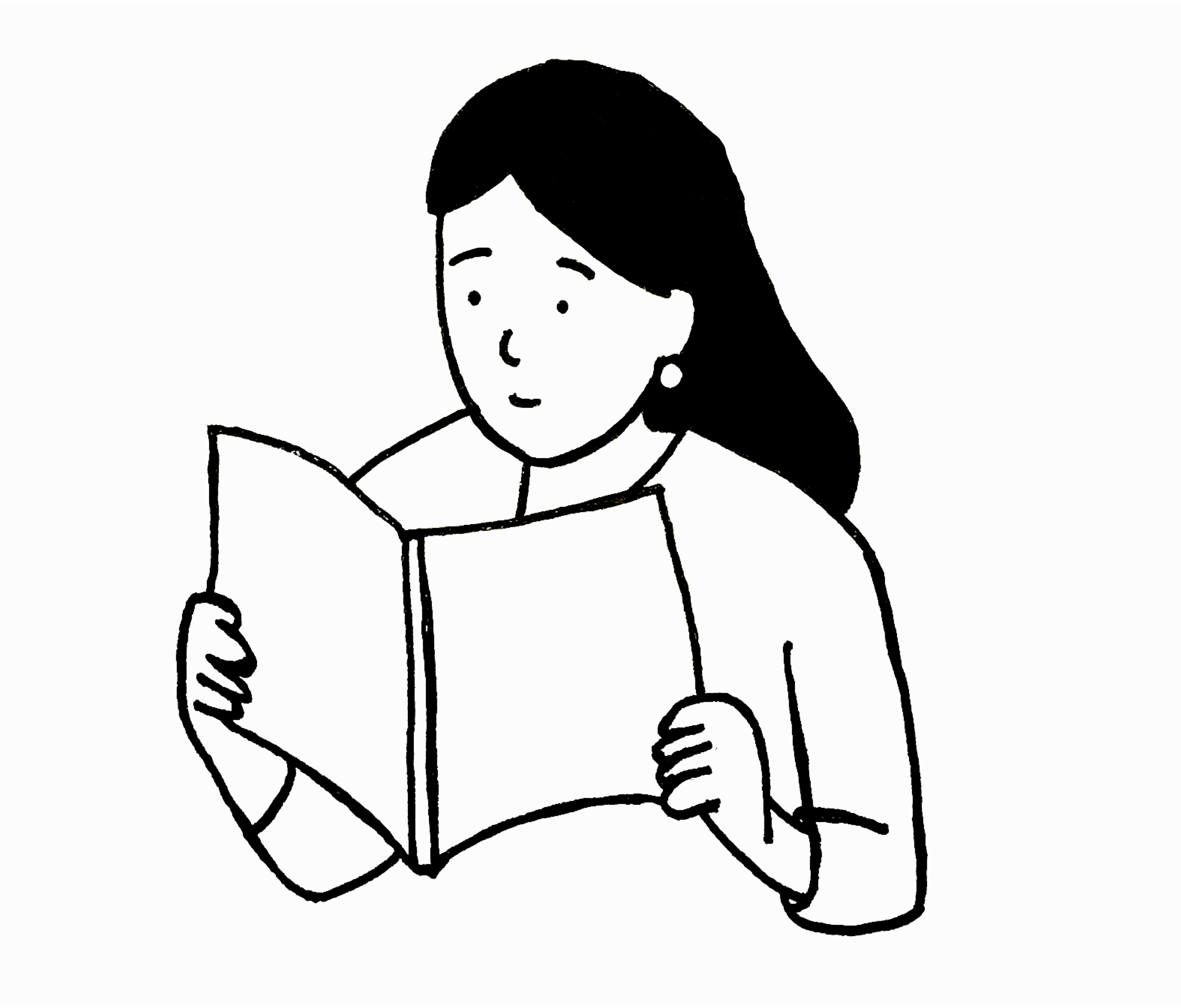 An illustration of a woman reading a book.
