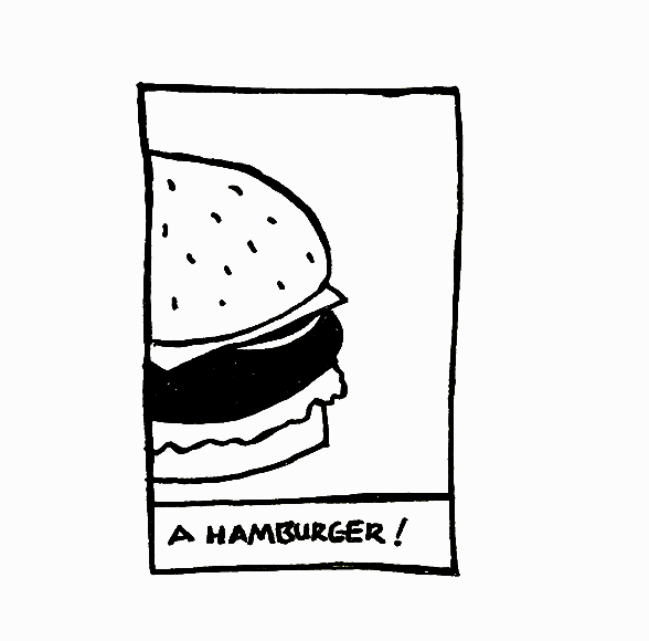 An illustration of a hamburger with the caption 'hamburger'.