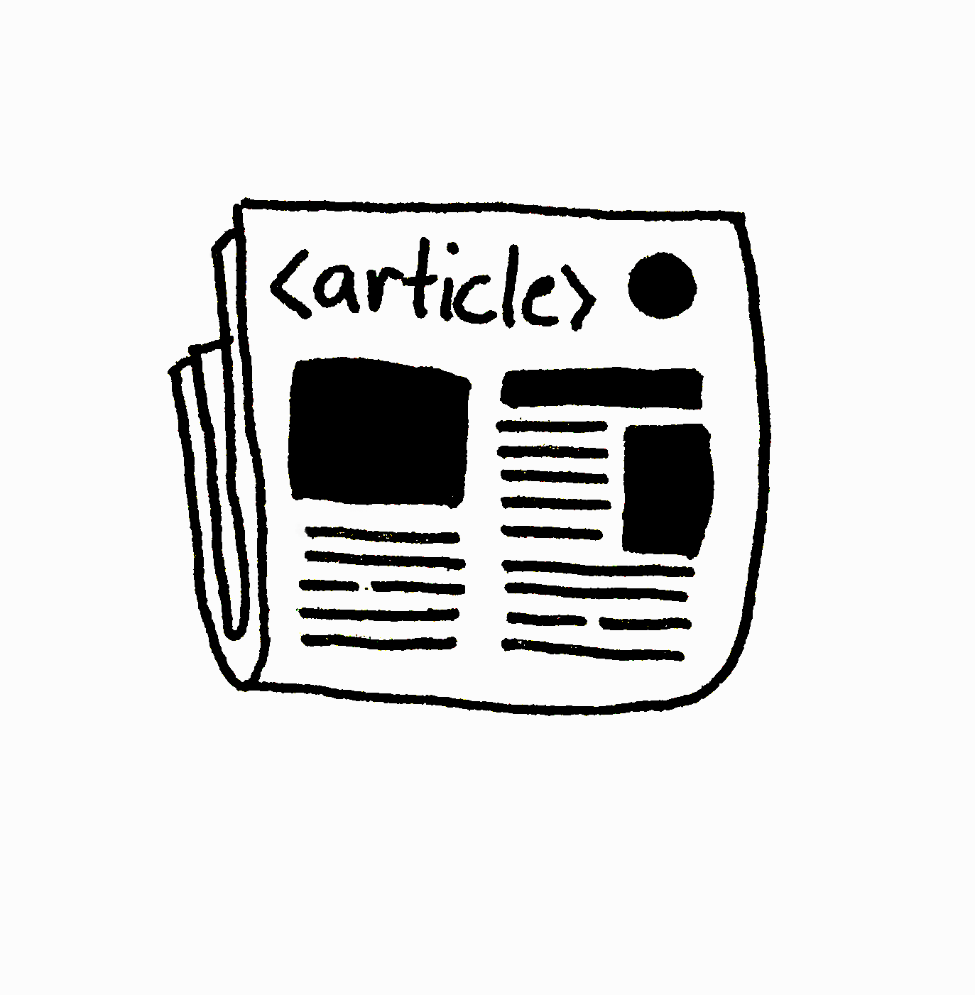 An illustration of a newspaper with the text '<article>' written as the headline