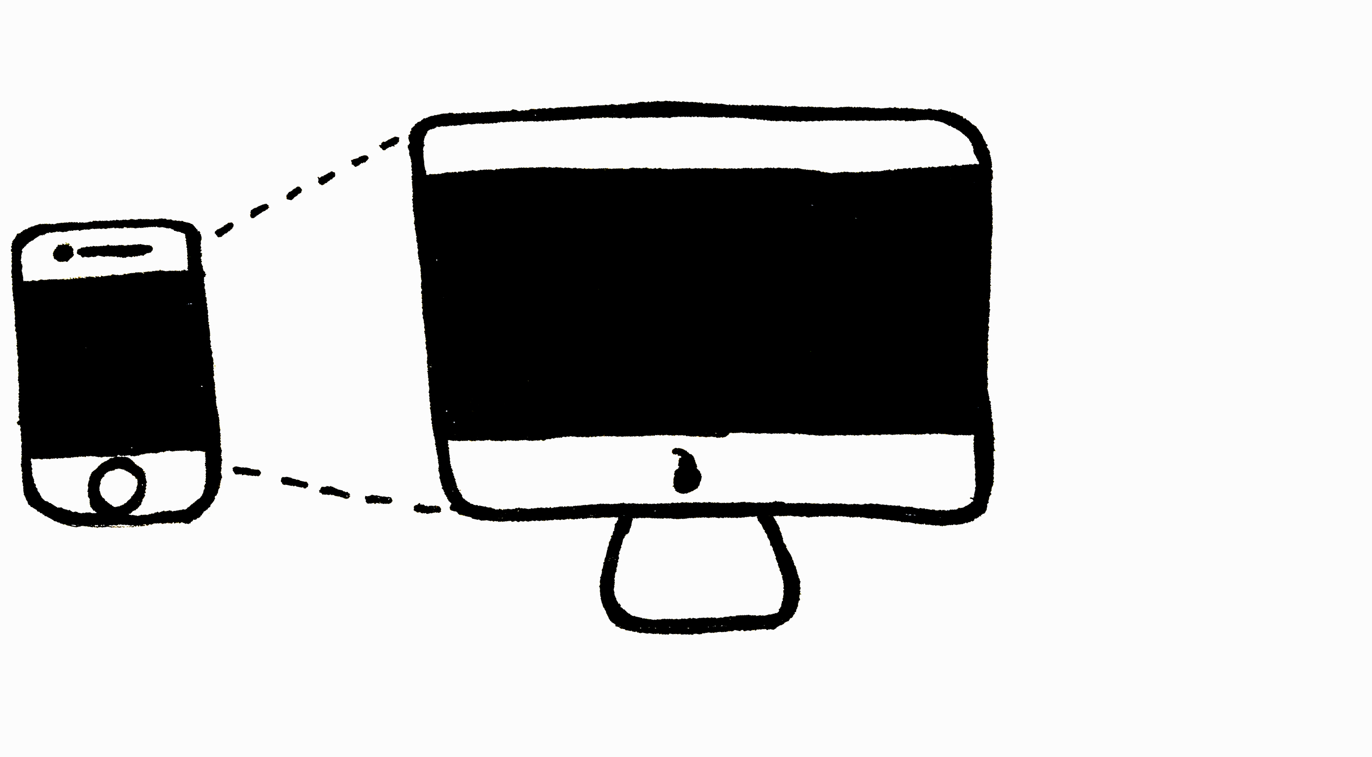 An illustration of a smartphone next to a desktop computer.