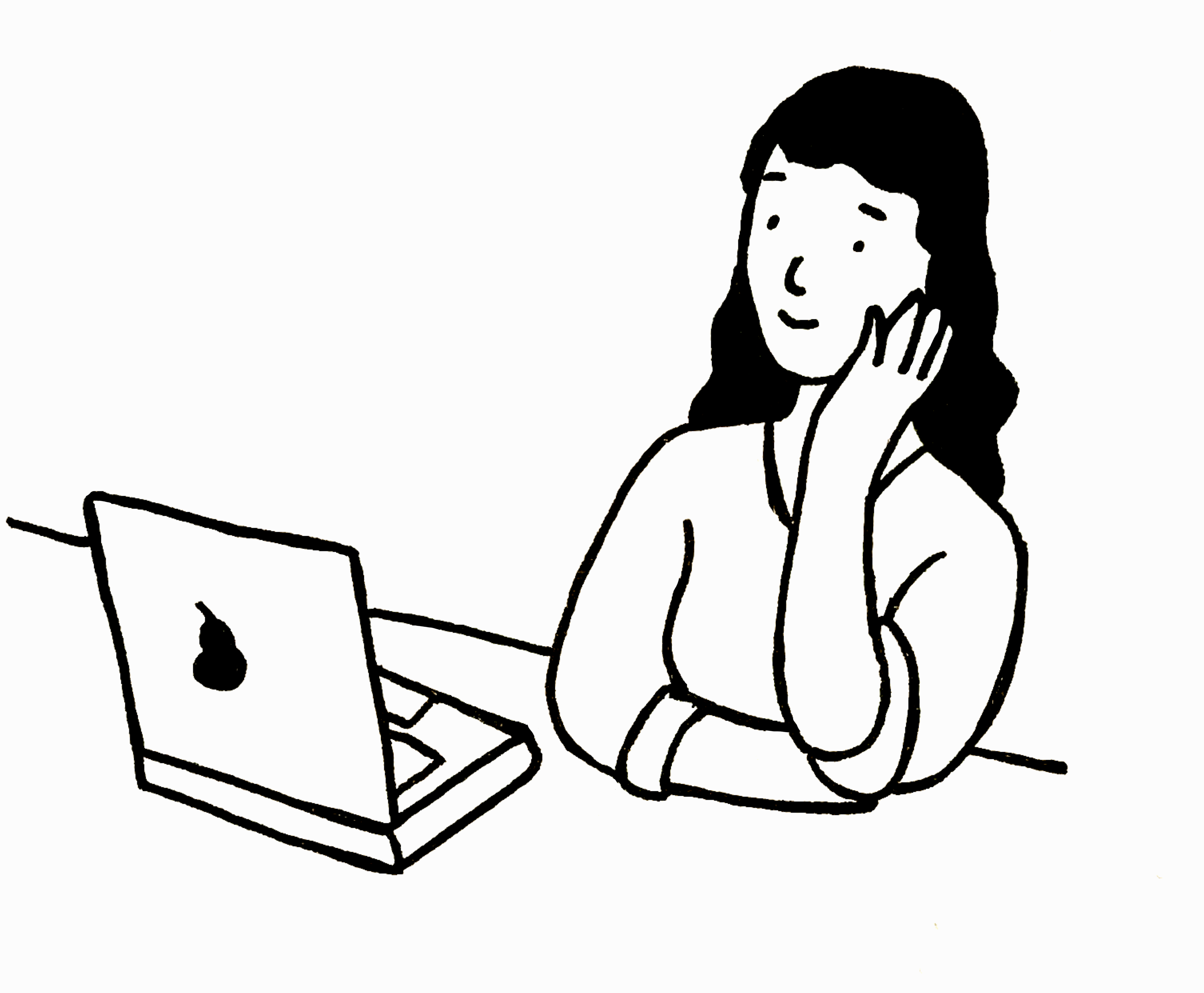 An illustration of a woman sitting at a laptop.