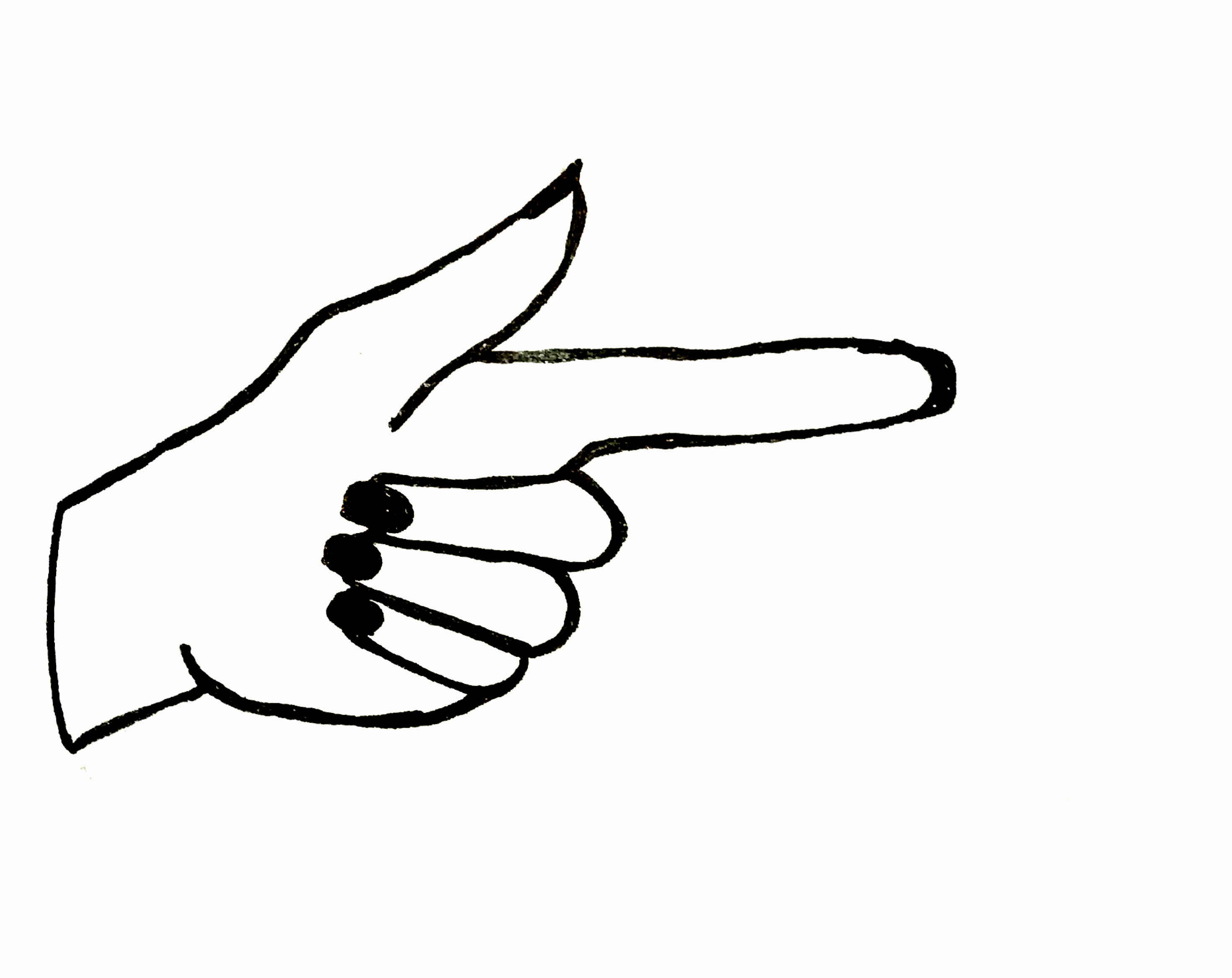An illustration of a woman's hand pointing right.