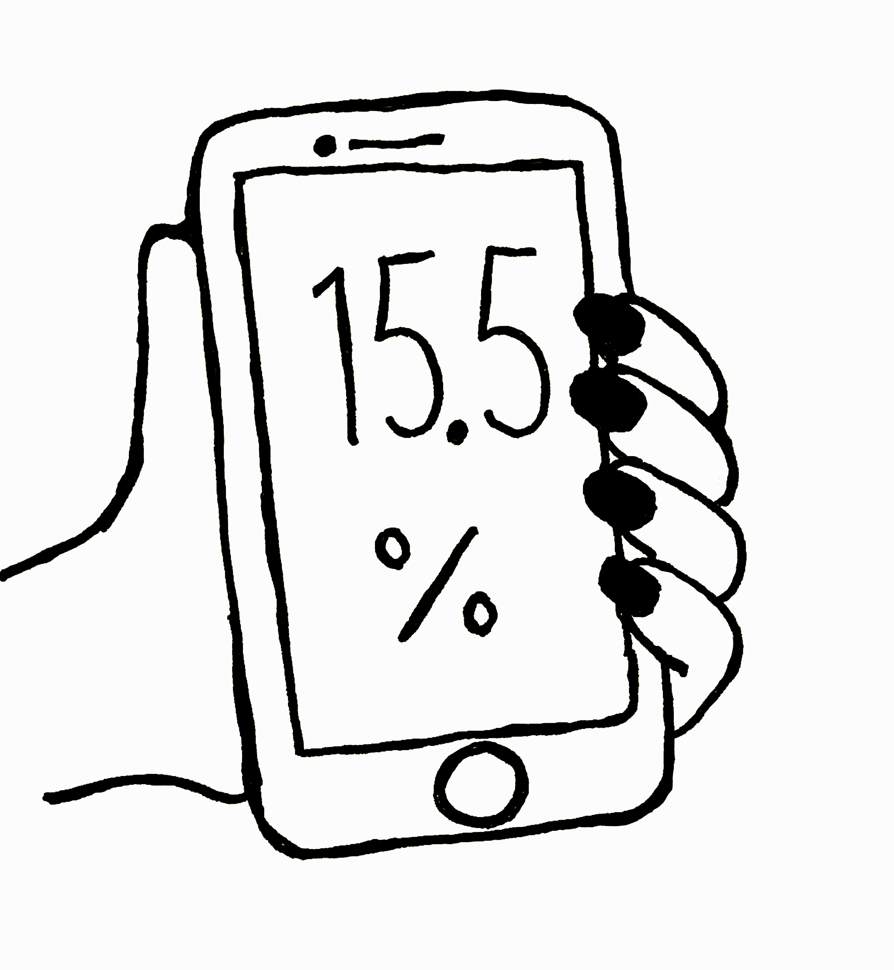 An illustration of a hand holding a smartphone with the text 15.5% on the screen.